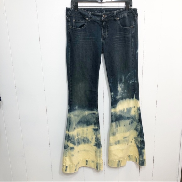 Eyeshadow Denim - Eyeshadow Upcycled Bleach Dye Flare Leg Jeans